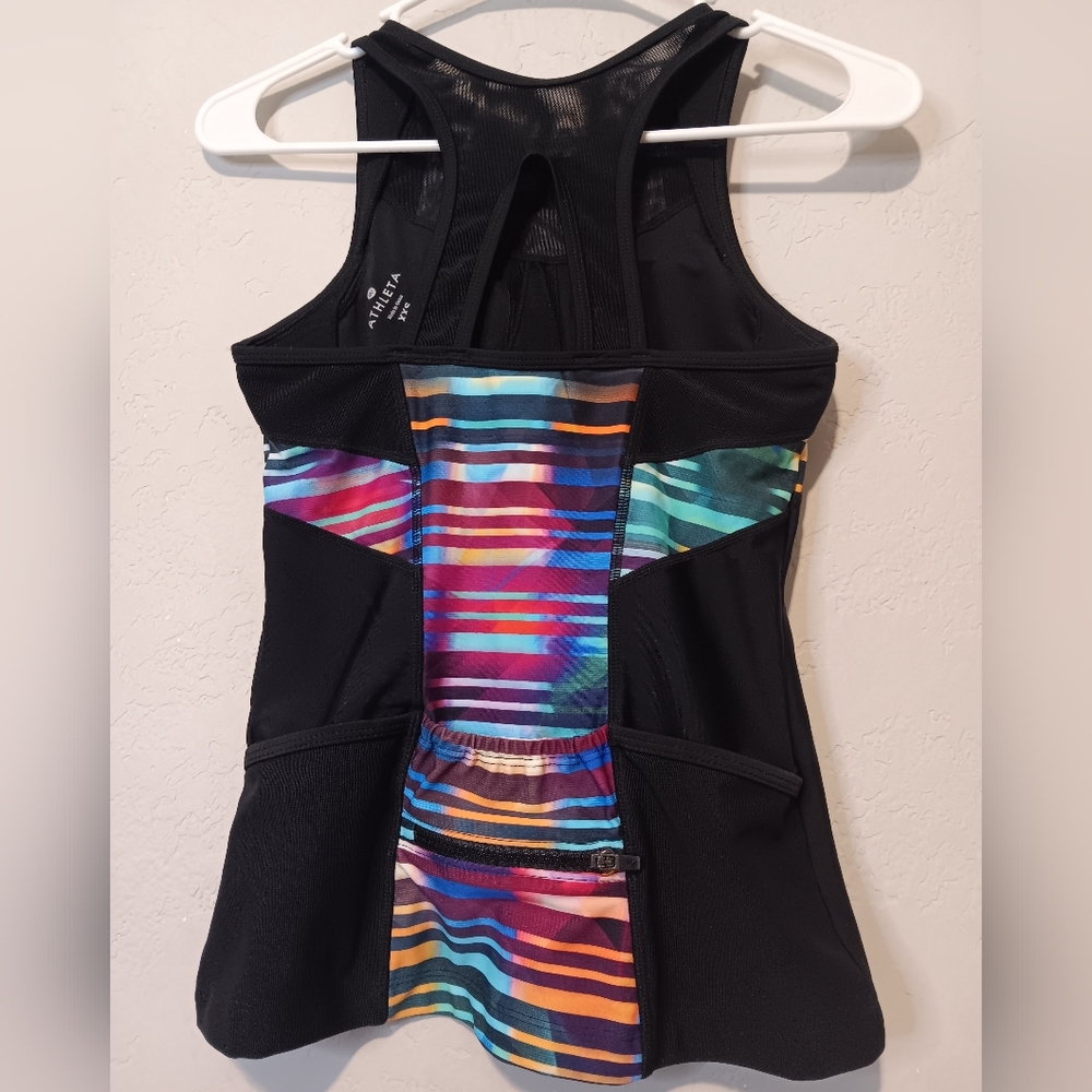 ATHLETA Tankini Top Swim Out Open Back SzXXS Rainbow Stripe Mesh Performance - Picture 2 of 13